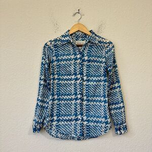 SAMANTHA SUNG "Chevron" Button Up Long Sleeve Shirt in Blue Plaid Western